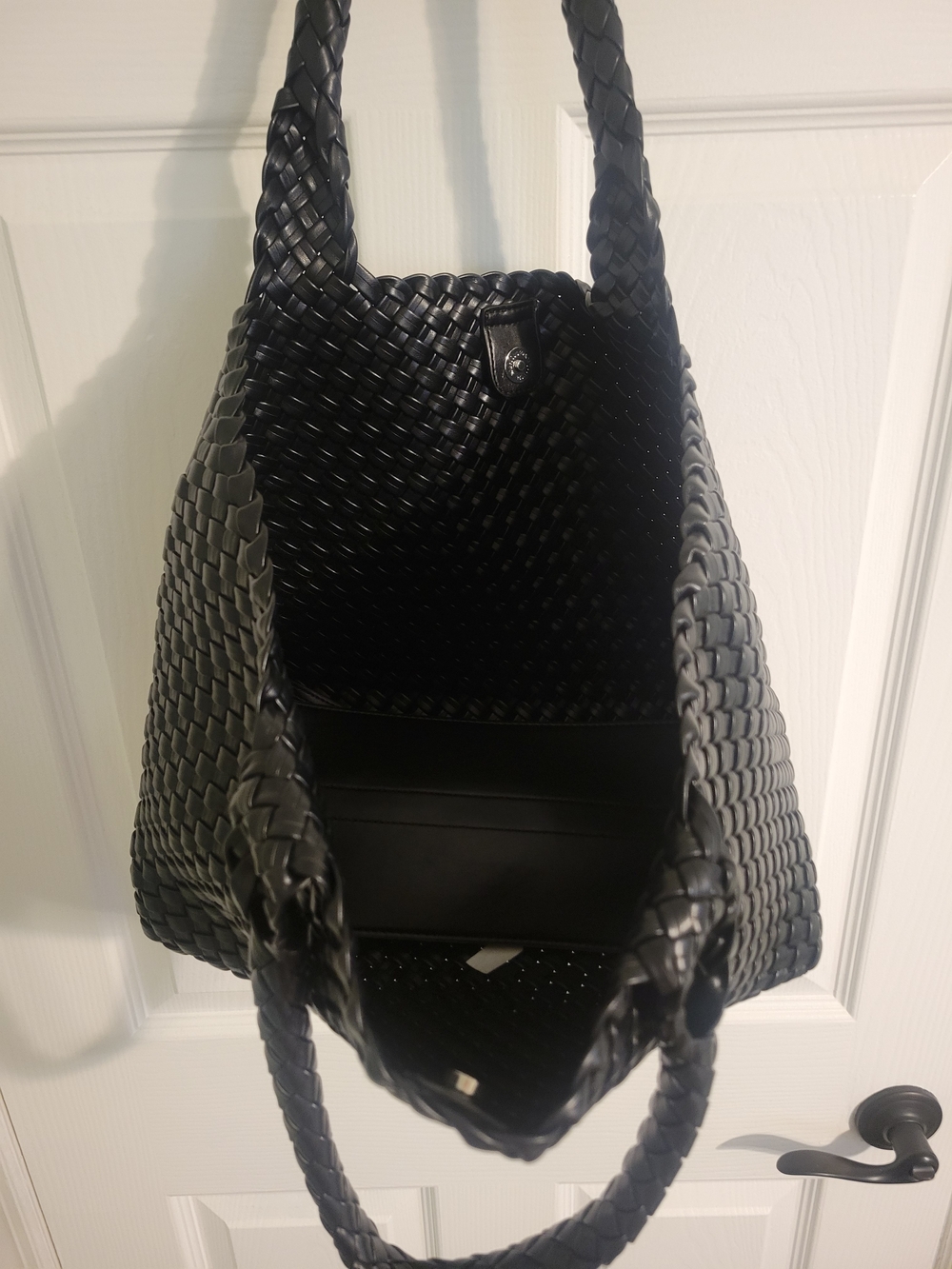 Woven Leather Tote Bag - Black - Picture 2 of 3